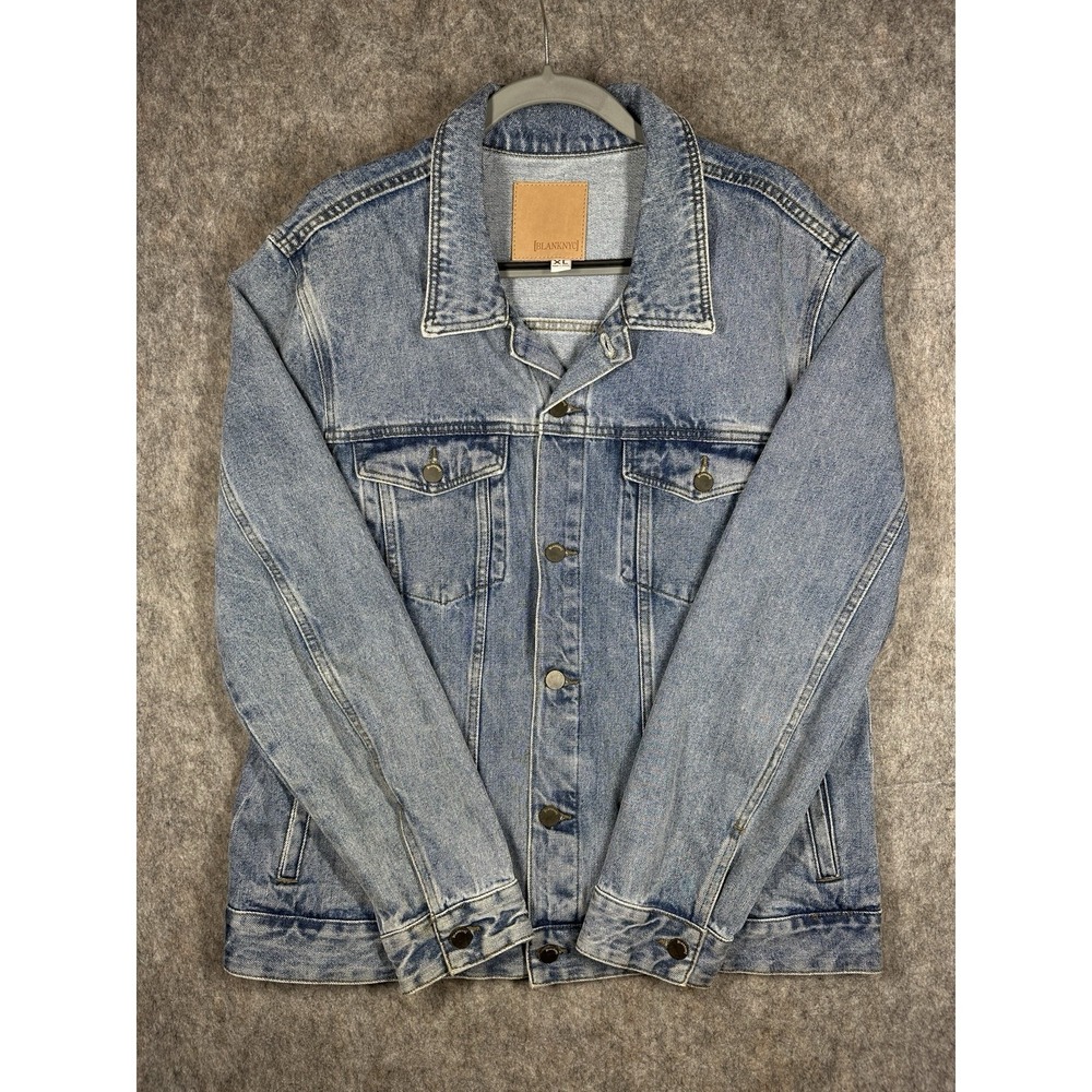 BLANKNYC Denim Jacket Mens XL Light Wash Trucker Jean Button Up Distressed